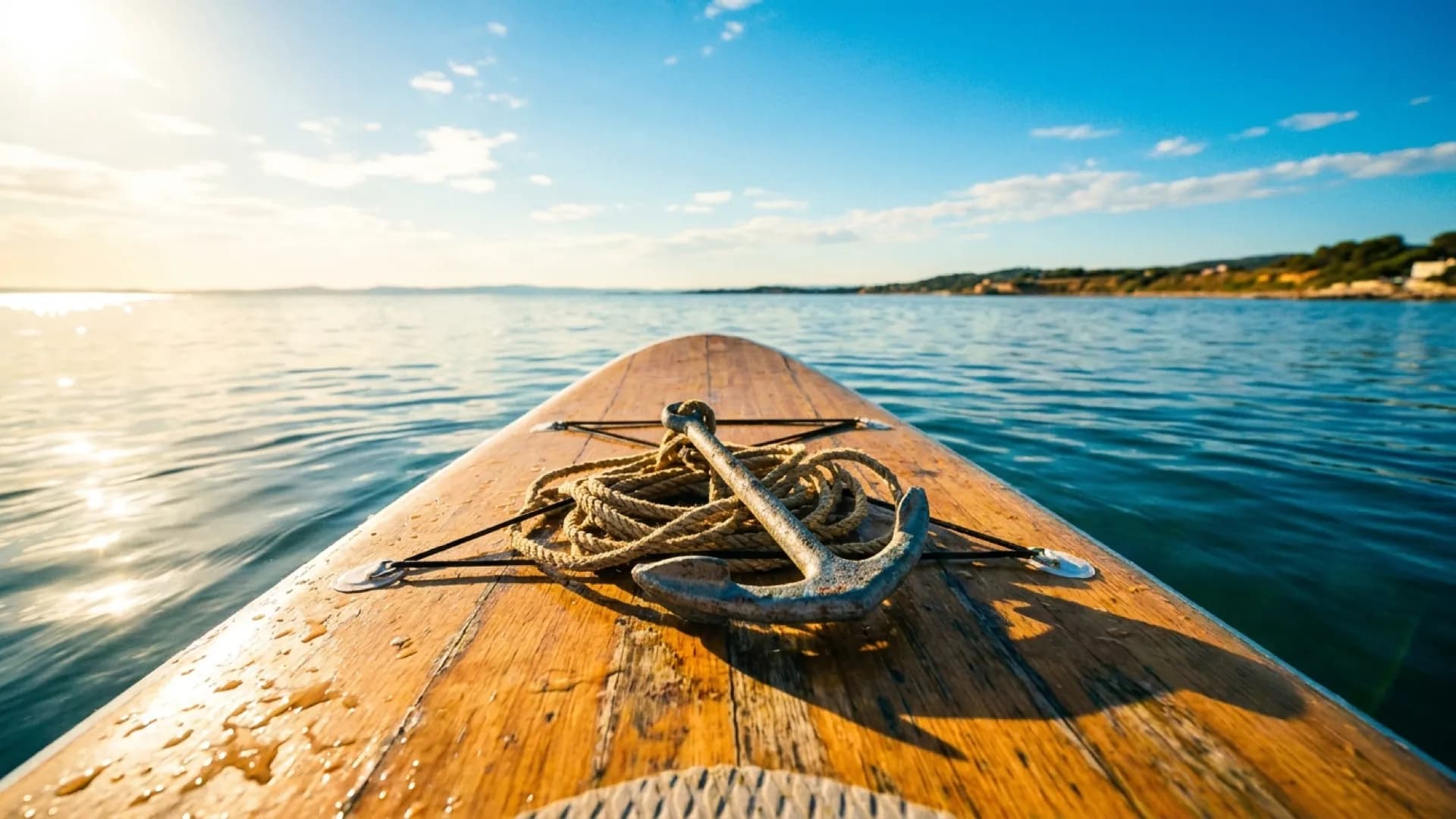 SUP anker kopen: wanneer nuttig en wanneer overdreven?: zonnig sfeerbeeld op het water