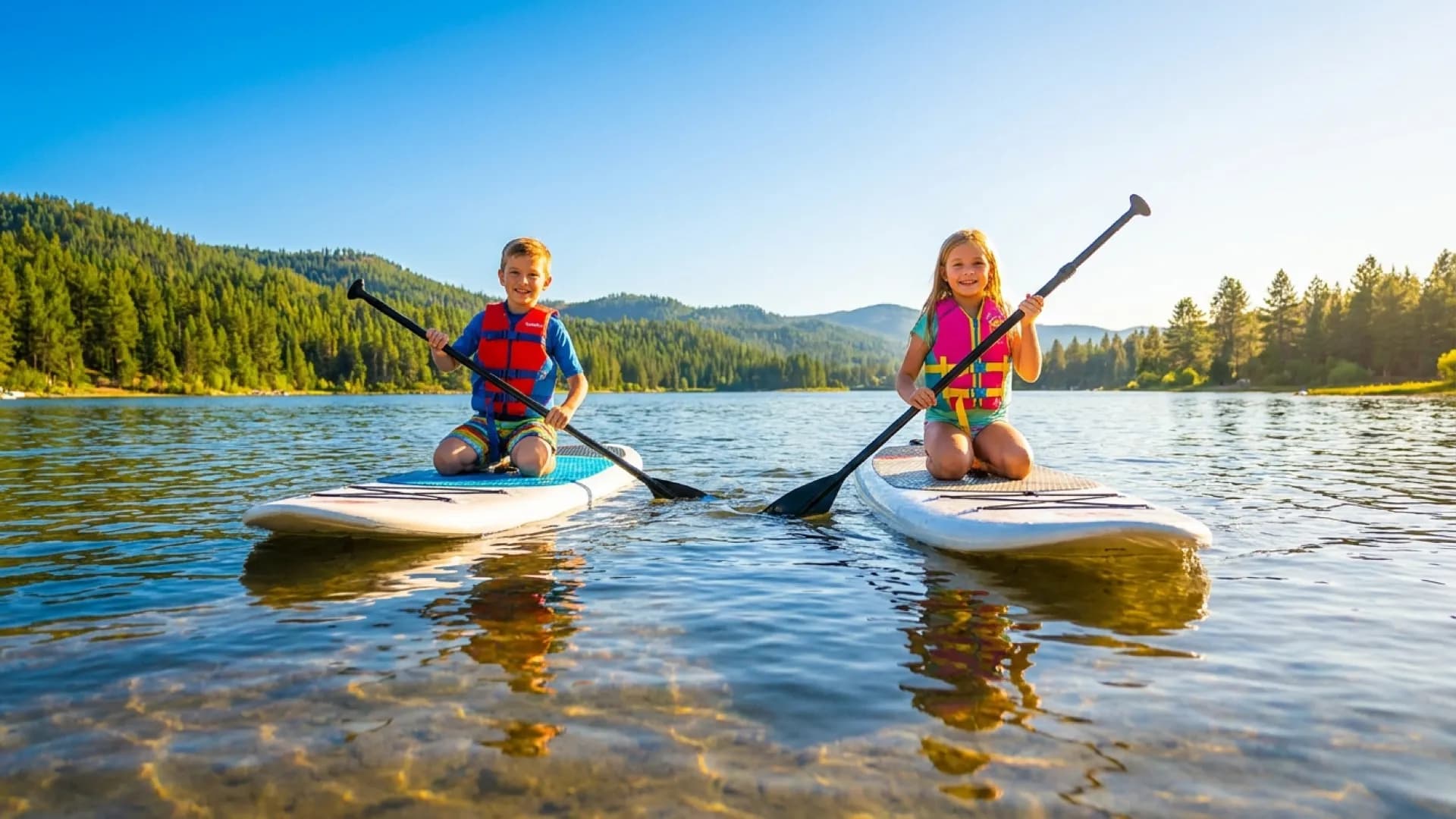 SUP met kinderen: vanaf welke leeftijd en welk board past?: zonnig sfeerbeeld op het water