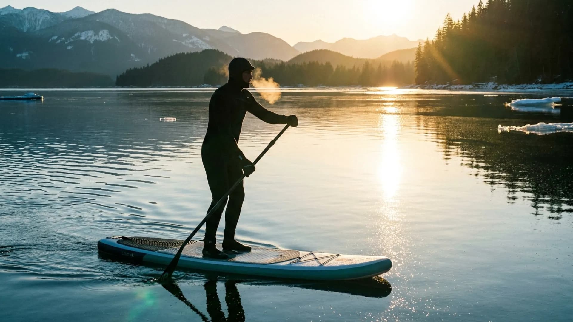 SUP koud water: kleding, risico's en jaarrond suppen: zonnig sfeerbeeld op het water