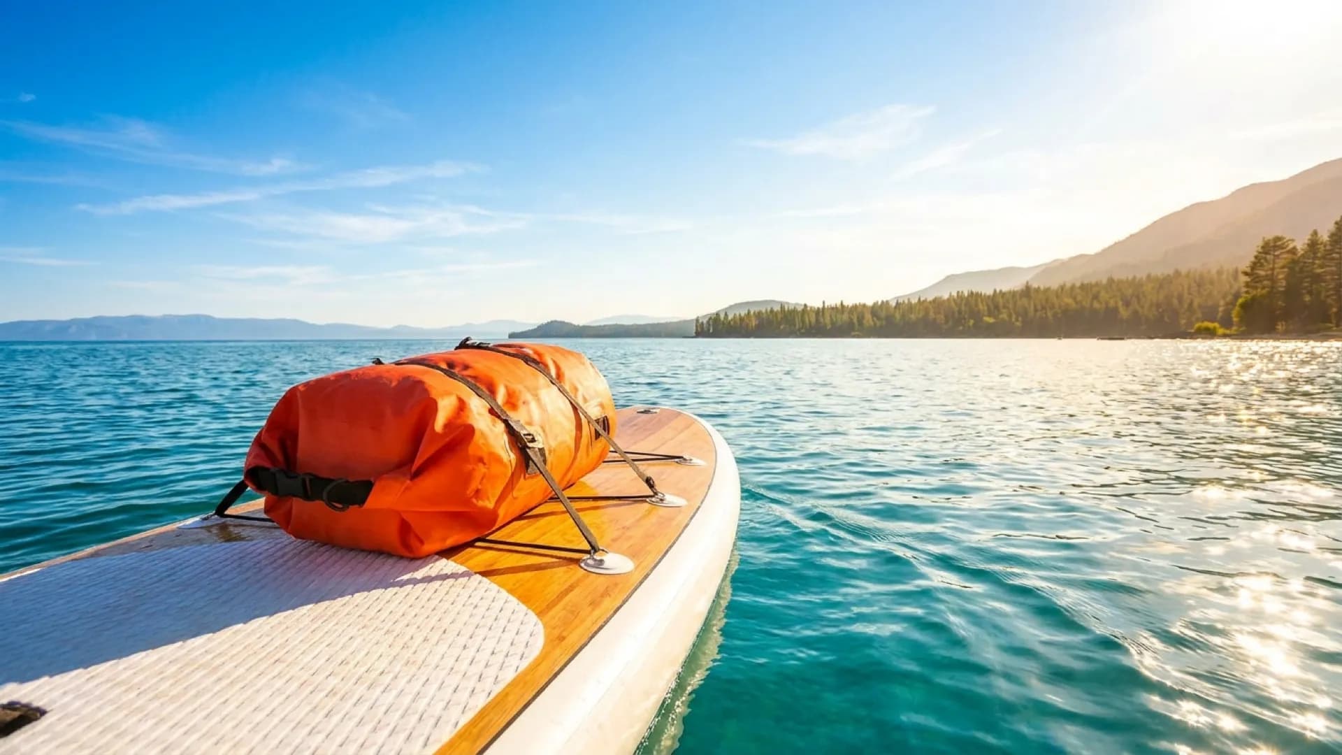 SUP waterdichte tas kopen: roll-top, zip of compleet droog?: zonnig sfeerbeeld op het water