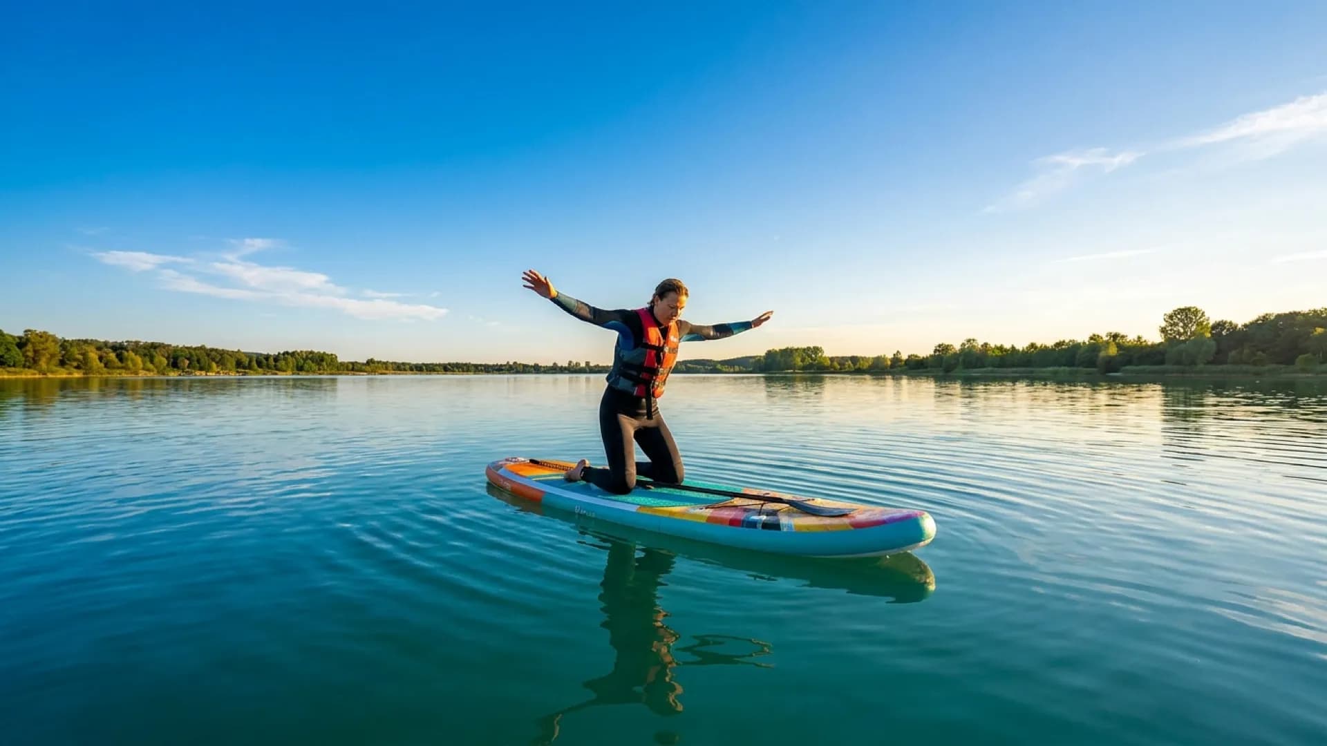 Suppen leren: complete gids van eerste keer tot zelfstandig paddlen: zonnig sfeerbeeld op het water