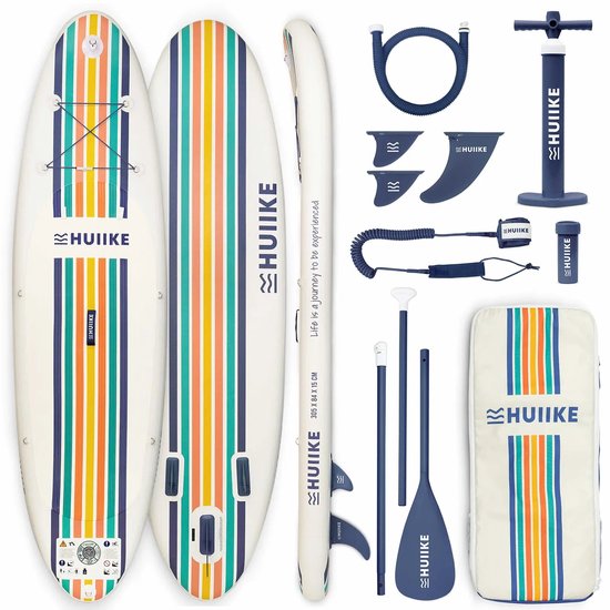 HUIIKE SUP Board - Opblaasbaar Paddle Board met Accessoires, Peddel, Vinnen, Pomp - Stand Up Paddle met Hoge Stabiliteit - 305 x 84 x 15 cm - Max. 130 kg