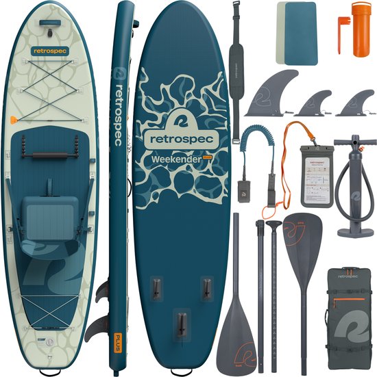 Retrospec Opblaasbaar Supboard Kayak Hybrid - 320 cm - Inclusief Zitje, Opbergtas en Accessoires - Stand Up Paddle Board - Blauw / Groen
