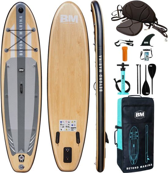 BEYOND MARINA SUP Board - Opblaasbaar Paddle Board - Complete Set - 2-in-1 verstelbare peddel - Kajakzitje - 320x81x15cm