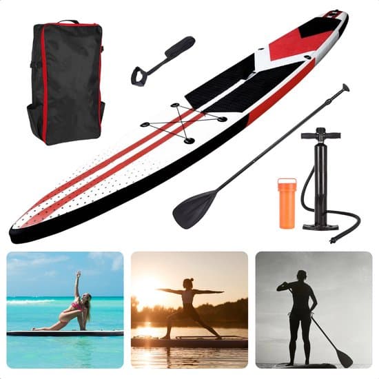 Complete SUP-Set - Opblaasbaar SUP Board - Stand Up Paddle Board - 381x66x15cm - Double Layer - 150kg - Met Pomp, PSI-Meter, Surf-Leash en Reparatiekit - Rood - Inclusief EBOOK