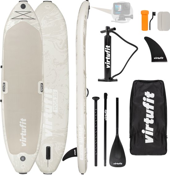 VirtuFit Yoga Opblaasbaar SUP Board 335 cm - Stand Up Paddle Board voor Yoga en Fitness - Inclusief Accessoires en Draagtas - Extra Stabiliteit en Grip - Beige