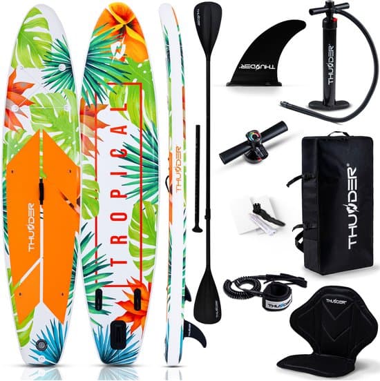THUNDER® TROPI-LIGHT SUP Board Opblaasbare 350 cm met Kajakstoel – Complete Set met Pomp, Peddel & Accessoires