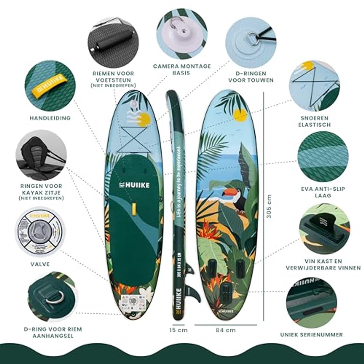 Opblaasbaar, Draagvermogen, Ideaal voor, 305×84 cm, max 130 kg