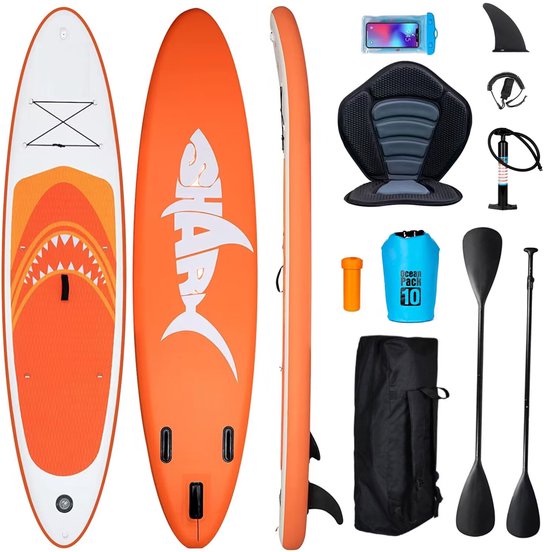 Puluomis Opblaasbaar Paddle Board - Paddle SUP Board - met Zitje - Complete Set - Max. 150KG - 335x75cm - oranje