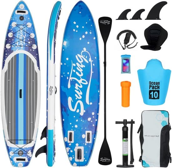 Puluomis Opblaasbaar Paddle Board - Paddle SUP Board - met Zitje - Complete Set - Max. 150KG - 335x84cm - blauw en wit