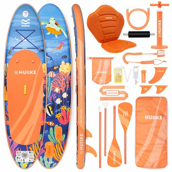 HUIIKE SUP Board - Opblaasbaar Paddle Board met Accessoires, Peddel, Vinnen, Pomp - Stand Up Paddle met Hoge Stabiliteit - 305 x 84 x 15 cm - Max. 130 kg