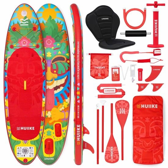 HUIIKE SUP Board - Opblaasbaar Paddle Board met Accessoires, Peddel, Vinnen, Pomp - Stand Up Paddle met Hoge Stabiliteit - 305 x 84 x 15 cm - Max. 130 kg