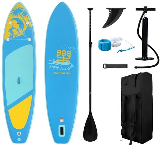 Best Active SUP Board XXL - Opblaasbaar Paddle Board - Complete Set - Met Pomp / Draagtas / Verstelbare Peddel / Enkelkoord / Reparatiekit - Belastbaarheid Max. 165KG - 335x84x15cm - Lichtblauw
