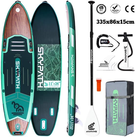WaveRite Opblaasbaar SUP Board 335×86×15 cm – Lichtgewicht, Stevig – Voor 1-2 Personen, 200 kg Draagvermogen – Compleet Set, Groen