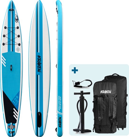 KRAKEN Dubbellaags Touring SUP 12'6 ELITE | Premium Double Layer Fusion Supboard | Complete Set - 381 x 71 x 15 CM - Stand Up Paddle Board - PREMIUM Kwaliteit - Extra Snel - Dubbellaags - 12 foot 6 - TOT 100 KG