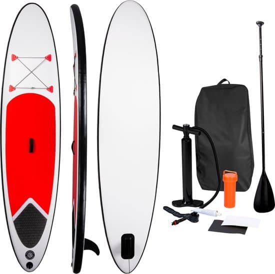 Lifetime Games SUP Board 305 cm - Opblaasbaar - Max. 100 kg - Complete Set - Inclusief Pomp, Peddel, Draagtas, Reparatiekit - Stand Up Paddle Board - Rood/Wit