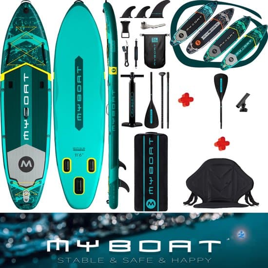 MyBoat Bass Hunter PRO Peddel Boord voor Vissen | Extra zitje inbegrepen + vishengel houder | hengelhouder gemonteerd o/h Stand Up Sup Paddle Board | Dubbele Bungees, Sterke enkelvoudige of dubbele peddel blad te koppelen voor de kajak/kano ervaring