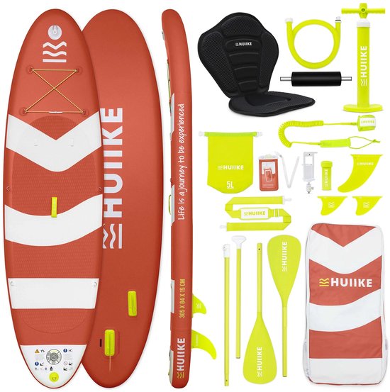 HUIIKE SUP Board - Opblaasbaar Paddle Board met Accessoires, Peddel, Vinnen, Pomp - Stand Up Paddle met Hoge Stabiliteit - 305 x 84 x 15 cm - Max. 130 kg