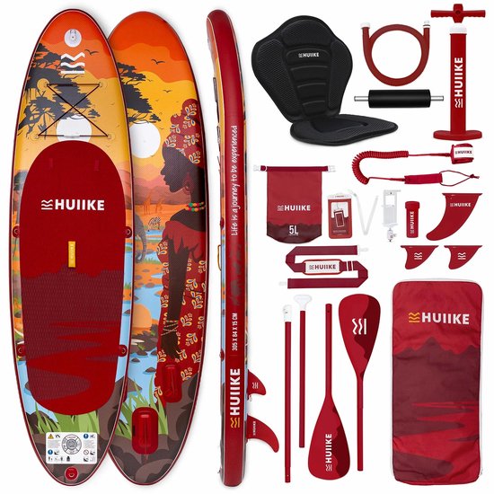 HUIIKE SUP Board - Opblaasbaar Paddle Board met Accessoires, Peddel, Vinnen, Pomp - Stand Up Paddle met Hoge Stabiliteit - 305 x 84 x 15 cm - Max. 130 kg