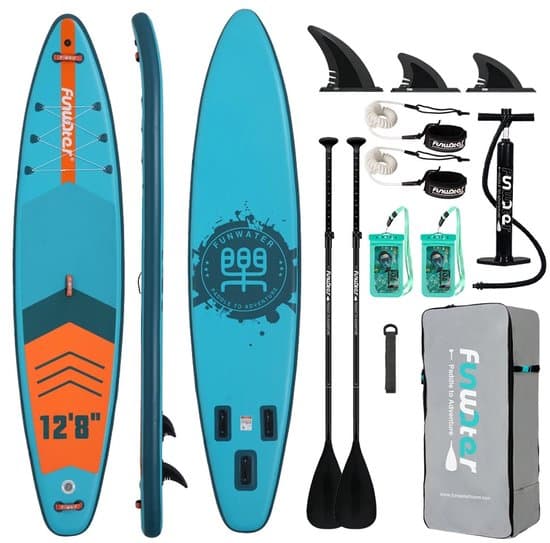Linkforu - Tandem SUP Board - 2 Personen - Opblaasbaar Paddle Set - Watersport - Tot 230 kg - 2 Peddels - 385 cm – Blauw Oranje