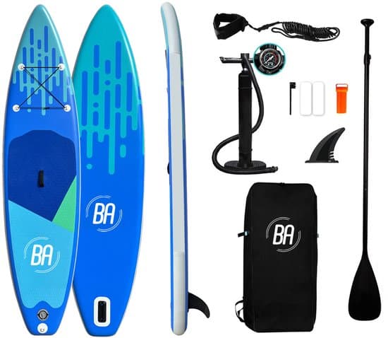 Best Active Horizon SUP Board - Opblaasbaar Paddle Board - Complete Set - Met Pomp / Draagtas / Verstelbare Peddel / Enkelkoord / Reparatiekit - Belastbaarheid Max. 150KG - 335x81x15cm - Blauw/Groen