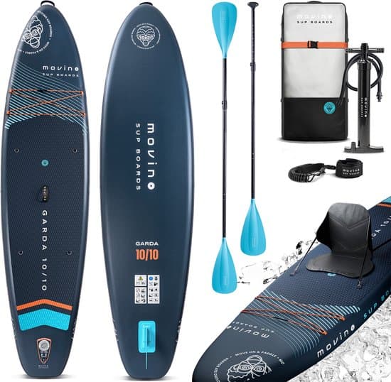 Movino Garda - Sup Board - 10’10” (330cm) - Opblaasbaar - Max. 160 kg - Rugzak - Dubbele pomp - Leash, Vin - 2-in-1 peddel - Kajakstoel - Reparatieset