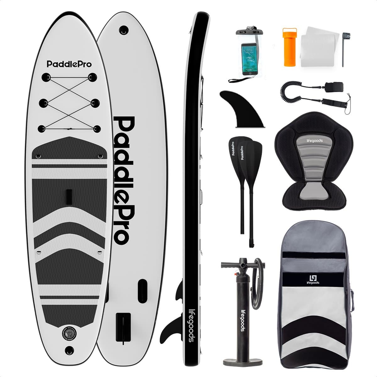 LifeGoods PaddlePro SUP Wit/Zwart, 320×81 cm, max 150 kg