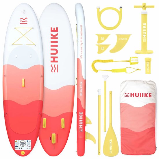 HUIIKE SUP Board - Opblaasbaar Paddle Board met Accessoires, Peddel, Vinnen, Pomp - Stand Up Paddle met Hoge Stabiliteit - 305 x 84 x 15 cm - Max. 130 kg