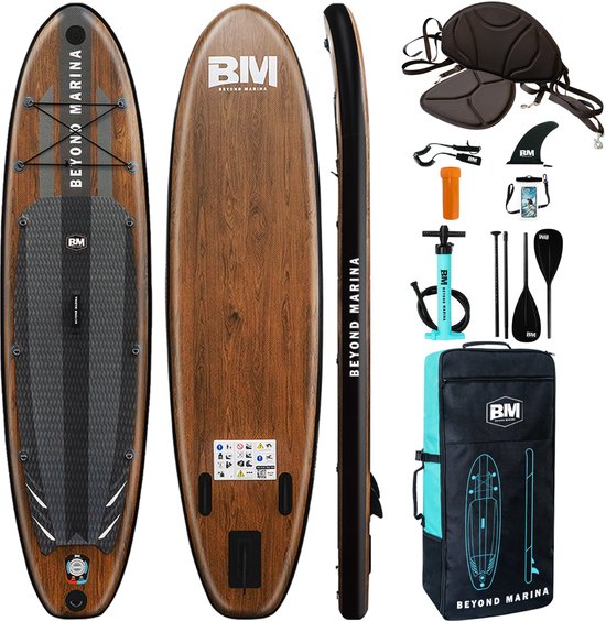 BEYOND MARINA SUP Board - Opblaasbaar Paddle Board - Complete Set - 2-in-1 verstelbare peddel - Kajakzitje - 320x81x15cm