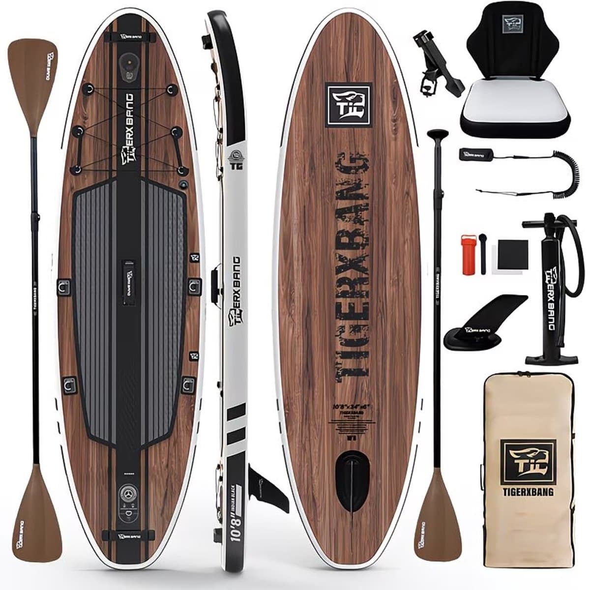 Opblaasbaar SUP Pro Stand Up met Houtlook en Hengelhouder