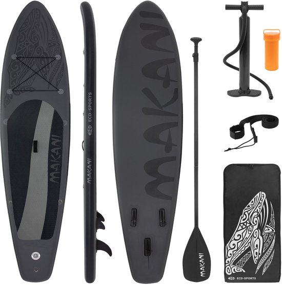 Opblaasbare Stand Up Paddle Board Makani Zwart, 320x82x15 cm, incl. pomp en draagtas, gemaakt van PVC en EVA