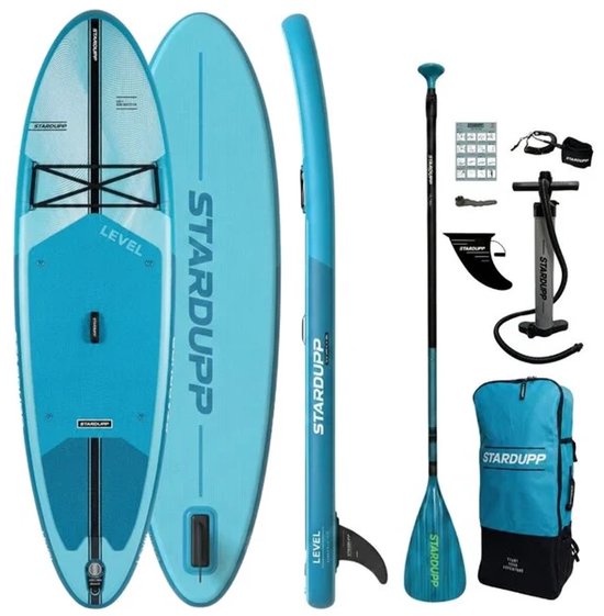 Stardupp Level SUP Board – Opblaasbaar – Complete Set – 300x81cm – Max. 110KG – Inclusief Pomp, Peddel & Rugzak – Blauw