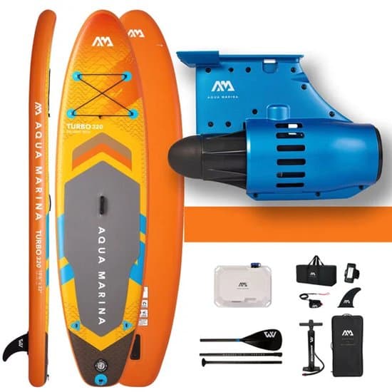 Aqua Marina Amgo Turbo E-SUP Set - Met BlueDrive Power Fin Elektrische Motor - 320x81cm - Max 145kg - Inclusief Accu, Afstandsbediening, Pomp & Peddel