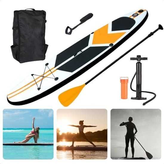 Complete SUP-Set - Opblaasbaar SUP Board - Stand Up Paddle Board - 305x71x10cm - 100kg - Oranje - Ideaal voor Beginnende & Gevorderde Peddelsurfers - Double Layer Drop Stitch - Met Peddel, Rugtas, Pomp & Reparatiekit - Inclusief EBOOK