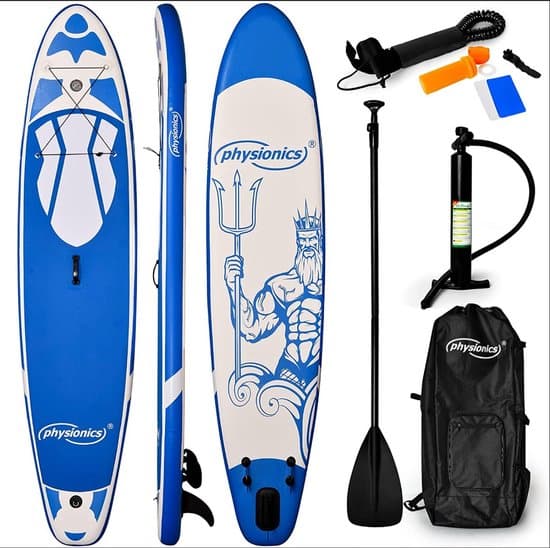 Physionics Stand Up SUP Board - Paddle Board - Opblaasbaar - Blauw Poseidon - Complete Set - 366cm