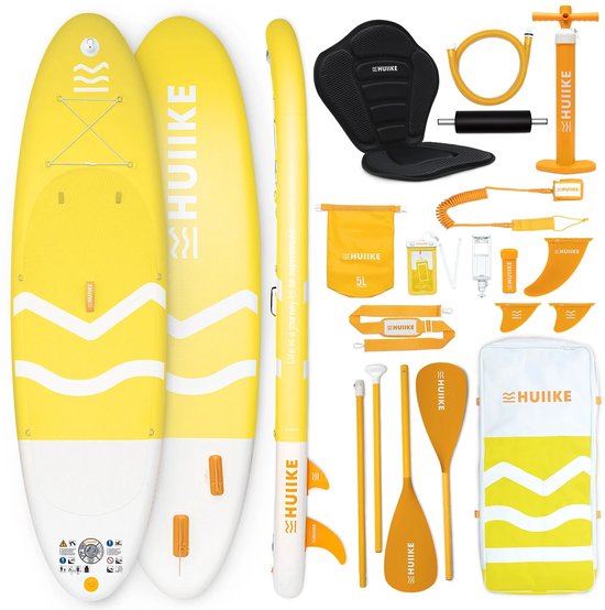 HUIIKE SUP Board - Opblaasbaar Paddle Board met Accessoires, Peddel, Vinnen, Pomp - Stand Up Paddle met Hoge Stabiliteit - 305 x 84 x 15 cm - Max. 130 kg