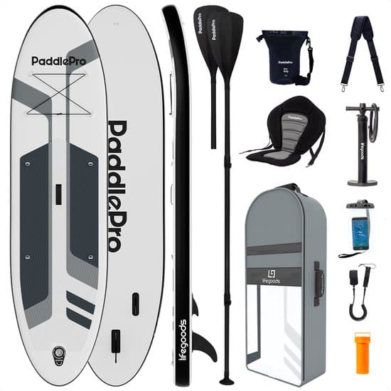 LifeGoods PaddlePro SUP Board - Luxe Set - met Zitje - Opblaasbaar Paddle Board - Max. 150KG - 320x81cm - Wit