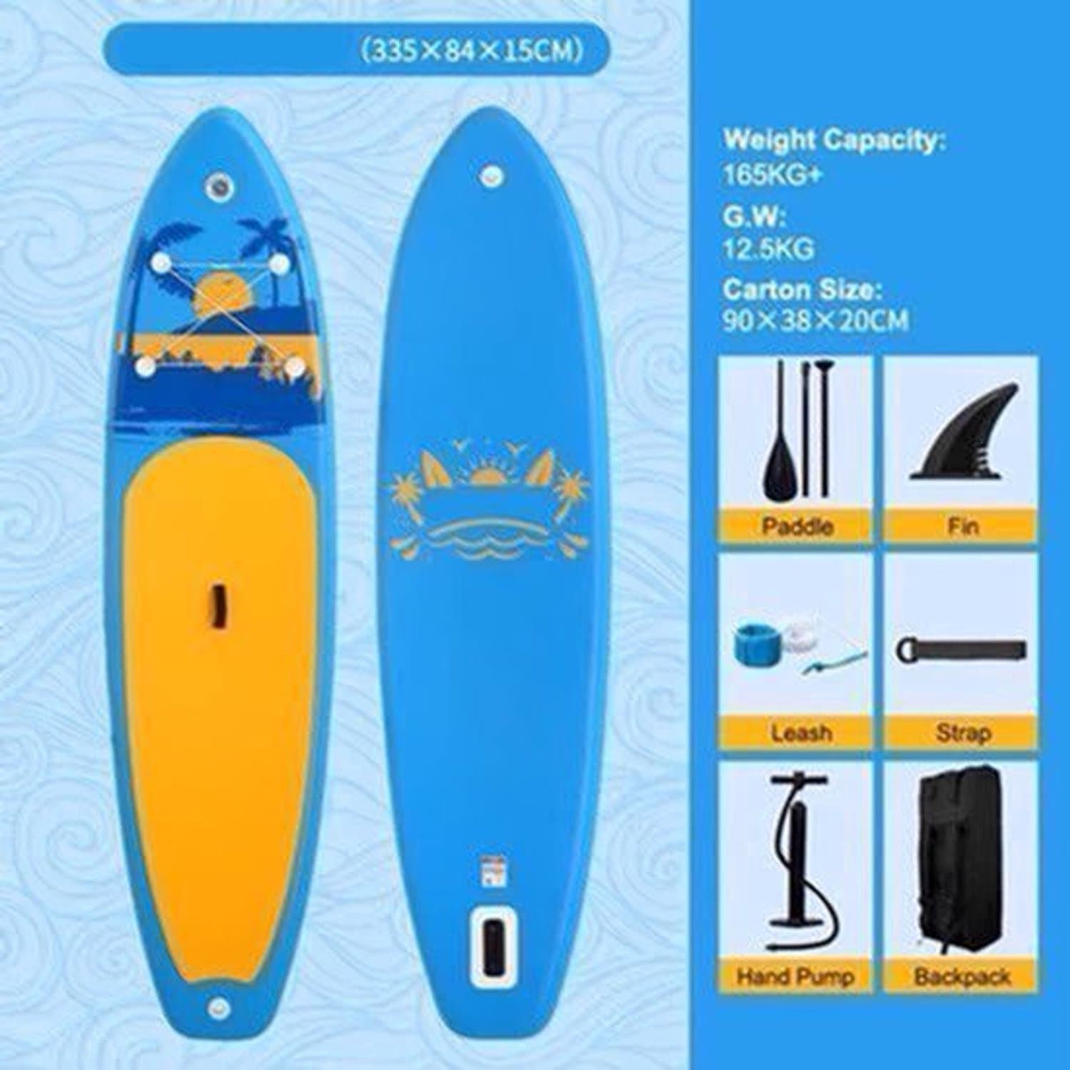 Supboard Peddelplank Surfplank Inc. Peddel, 335×84 cm