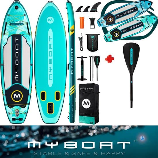 Ultra Licht & Stabiel MyBoat Water Runner Boord voor 2 personen | Extra Breed Opblaasbaar 320cm Stand Up Sup Paddle Board | Sterke enkelvoudige of dubbel peddel blad te koppelen kajak/kano paddel beide zijden paddelen | 3 Vinnen | Pomp | Groen
