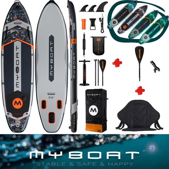 MyBoat Bass Hunter PRO Peddel Boord voor Vissen | Extra zitje inbegrepen + vishengel houder | hengelhouder gemonteerd o/h Stand Up Sup Paddle Board | Dubbele Bungees, Sterke enkelvoudige of dubbele peddel blad te koppelen voor de kajak/kano ervaring