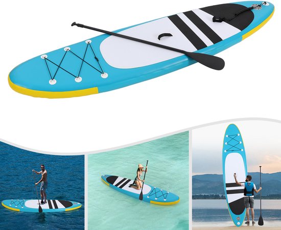 Opblaasbaar paddleboard met Accessoires Blauw Stand Up Paddle Board tot 150kg 305*76*10cm voor Volwassenen
