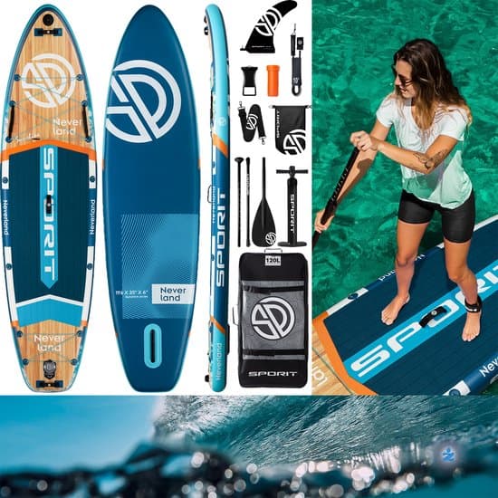 SPORIT Never Land Surfen Blauw — 350cm Stand Up Sup Std Surfing Paddle Board | Extra Breed | Ultra Licht & Stabiel — Afneembare Vin, Camera Mount, Lucht Pomp, Sterke Verstelbare Peddel, 180 Kg belastbaar, Familie, Volwassenen, Kinderen