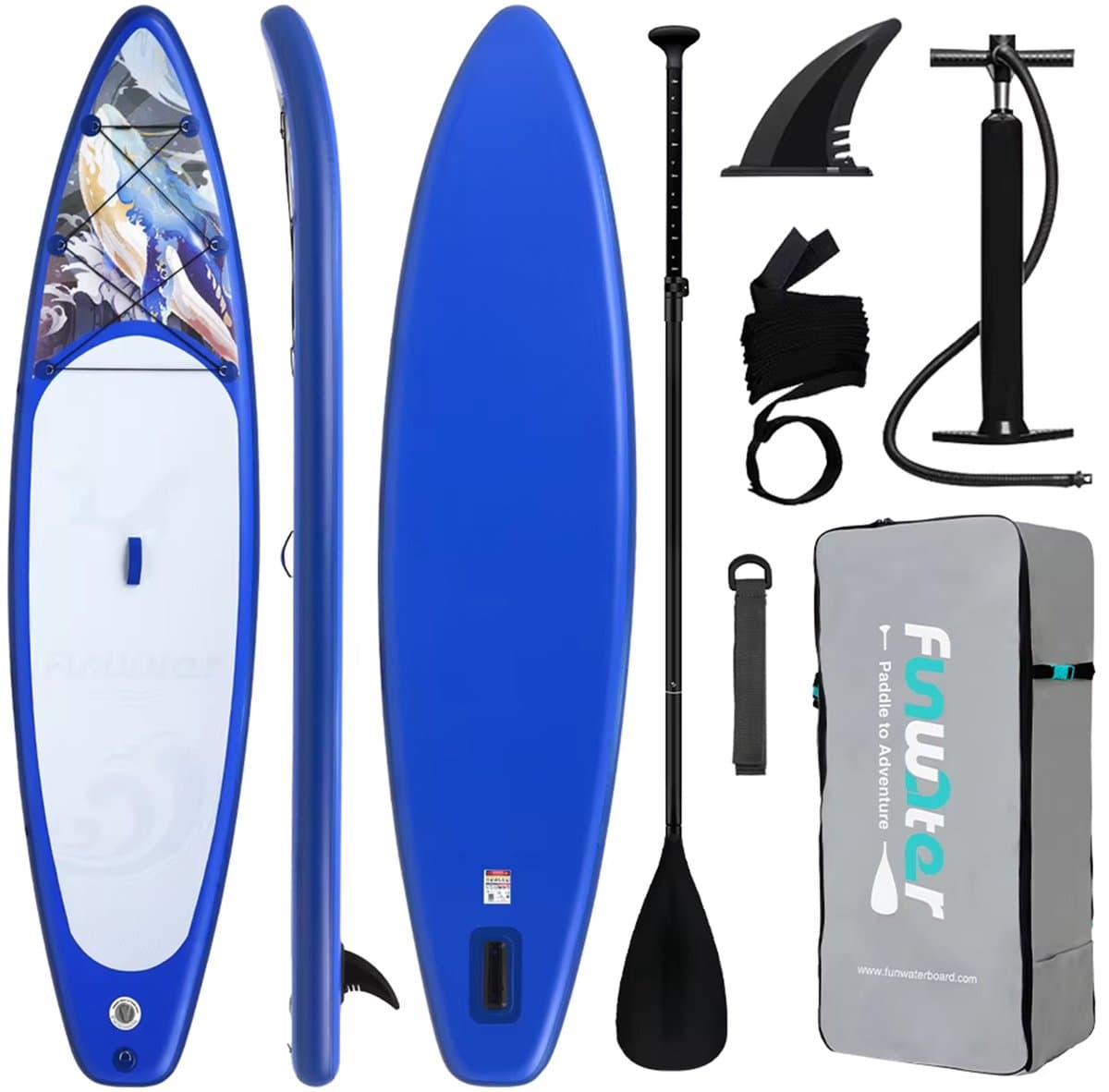 Funwater SUPFW53A SUP blauw/wit golfdesign, 350×83 cm, max 180 kg