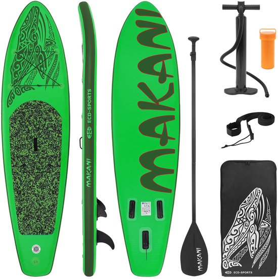 Opblaasbare Stand Up Paddle Board Makani Groen, 320x82x15 cm, incl. pomp en draagtas, gemaakt van PVC en EVA