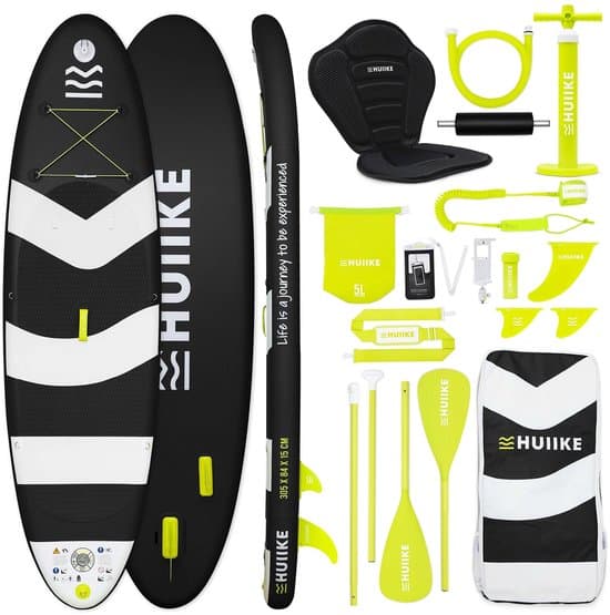 HUIIKE SUP Board - Opblaasbaar Paddle Board met Accessoires, Peddel, Vinnen, Pomp - Stand Up Paddle met Hoge Stabiliteit - 305 x 84 x 15 cm - Max. 130 kg