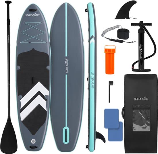 SereneLife SUP board - Opblaasbare Paddle Board met Peddel, Pomp, Leash en Accessoires - Grijs
