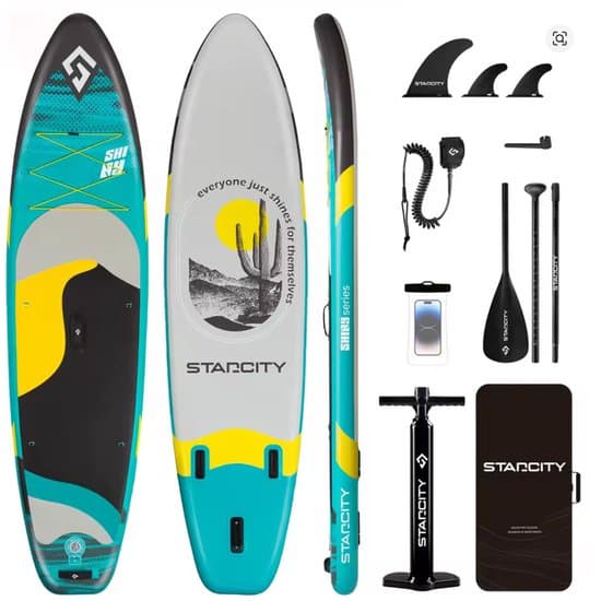 COIL Opblaasbaar SUP Board 335 cm – Allround Stand Up Paddle Set – Inclusief Peddel, Pomp & Rugzak – tot 170 kg - Blauwgrijs