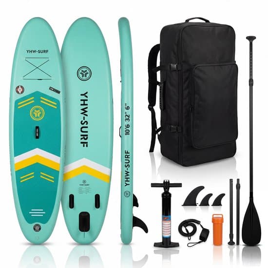 YHW-SURF Opblaasbaar SUP Board 320 cm – Complete Set met Peddel, Pomp en Tas – Anti-Slip – 3 Vinnen – Mint Groen