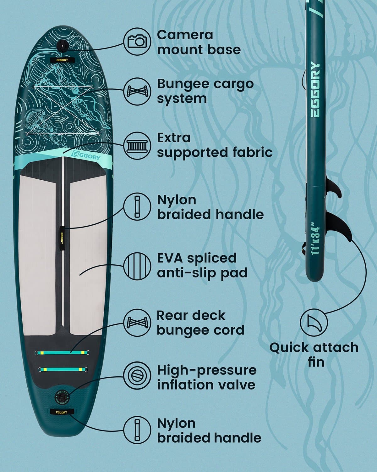 Opblaasbaar SUP 11 ft x 34 inch Ultra Wide 350 Lb Draagvermogen PVC