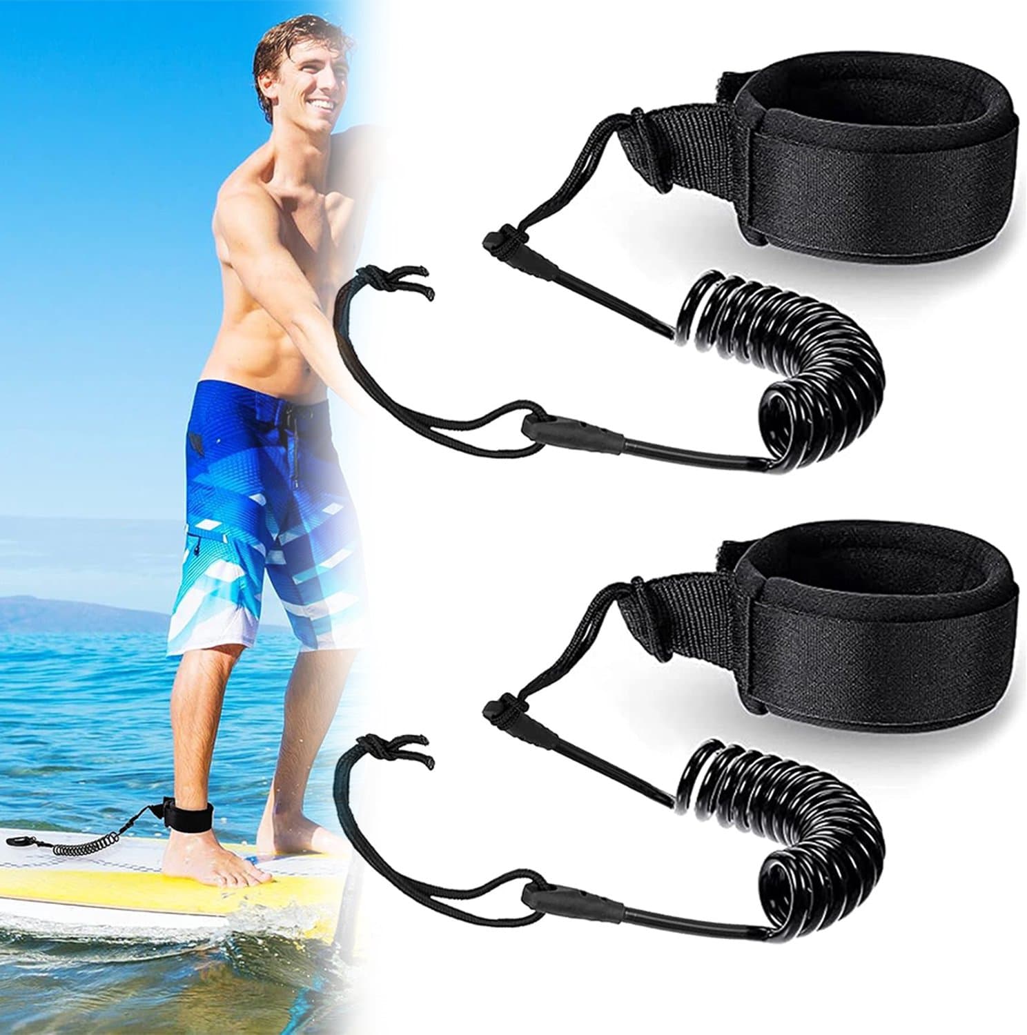 Merkloze SUP Leash Veiligheidskoord Enkel 3m (2 stuks)